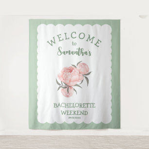 Floral Blush Pink sage green Bachelorette  Tapestry