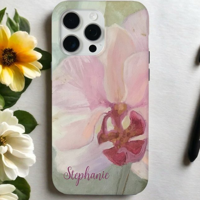  Floral blush pink silver monogram girly orchid  Case-Mate iPhone Case (Creator Uploaded)