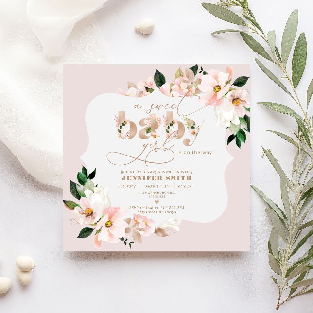Floral blush pink Sweet baby girls shower Invitation (Creator Uploaded)