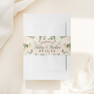 Floral Blush Pink Watercolor Wedding Monogram Invitation Belly Band