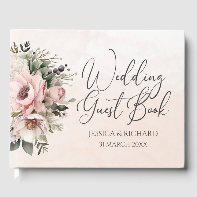 Floral Blush Pink Wedding Customizable Guest Book (Front)