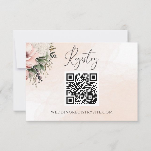 Floral Blush Pink Wedding Registry Enclosure Card (Front)