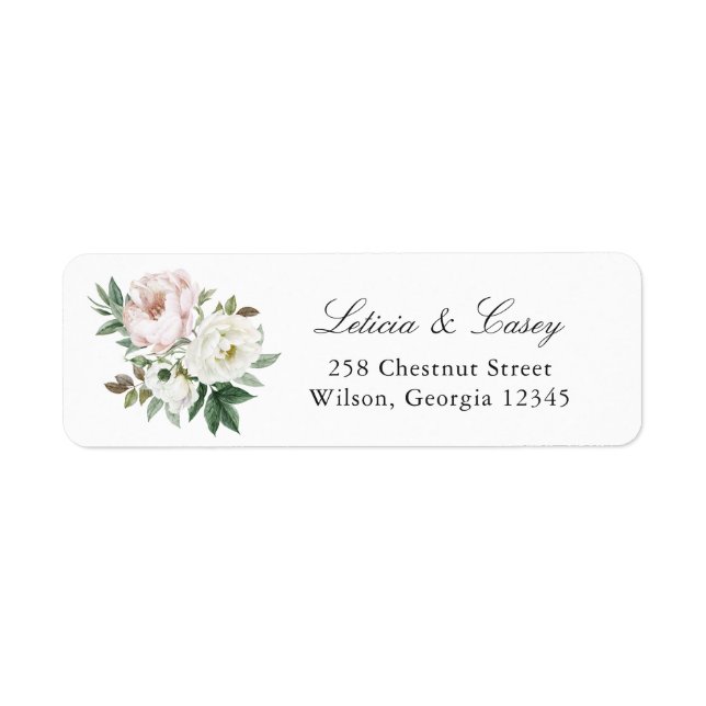 Floral Blush Pink White Peony Adresse de retour (Devant)