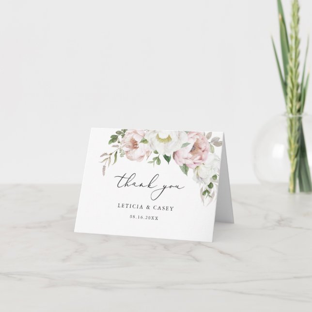 Floral Blush Pink White Peony Romantic Thank You (Front)