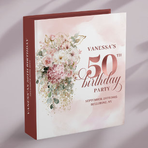 Floral Blush Rose Gold Greenery 50th Memory Album Binder