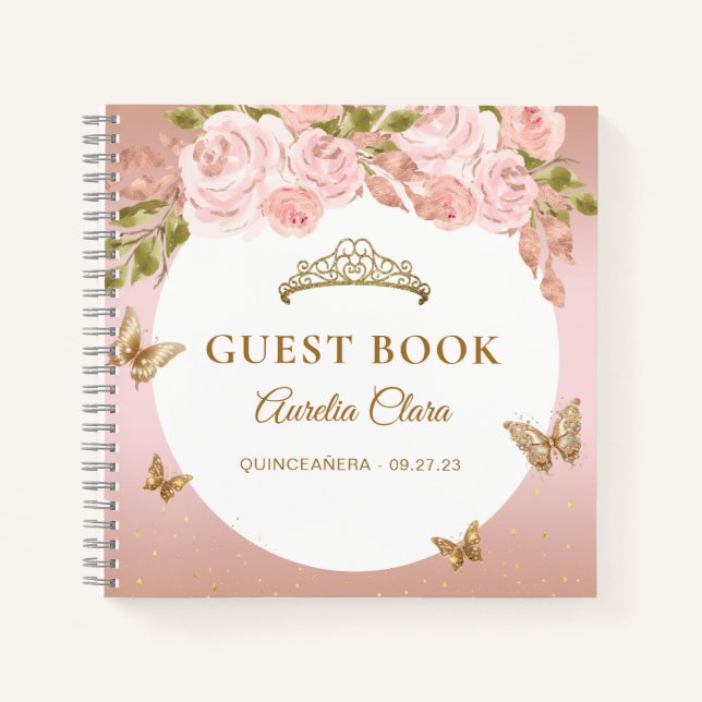 Floral Blush Rose Gold Tiara Butterfly Livre d'inv (Devant)