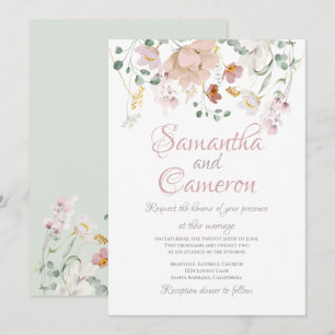 Floral Blush Sage Green Foliage wedding invitation