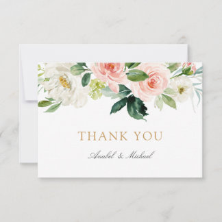 Floral Blush White Greenery Carte de remerciements