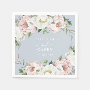 Floral Blush White Greenery Personalized Wedding Napkin
