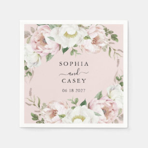 Floral Blush White Greenery Personalized Wedding Napkin