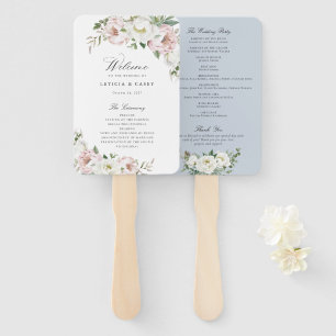 Floral Blush White Peony Elegant Wedding Program Hand Fan