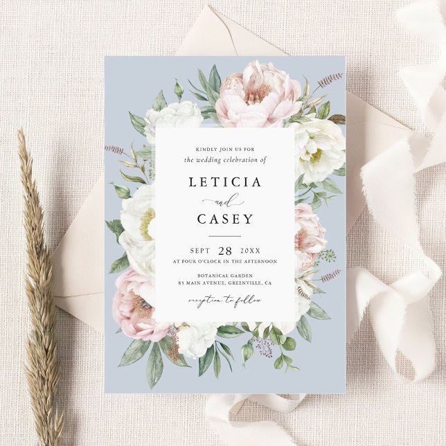 Floral Blush White Peony Frame Elegant Wedding Invitation (Creator Uploaded)