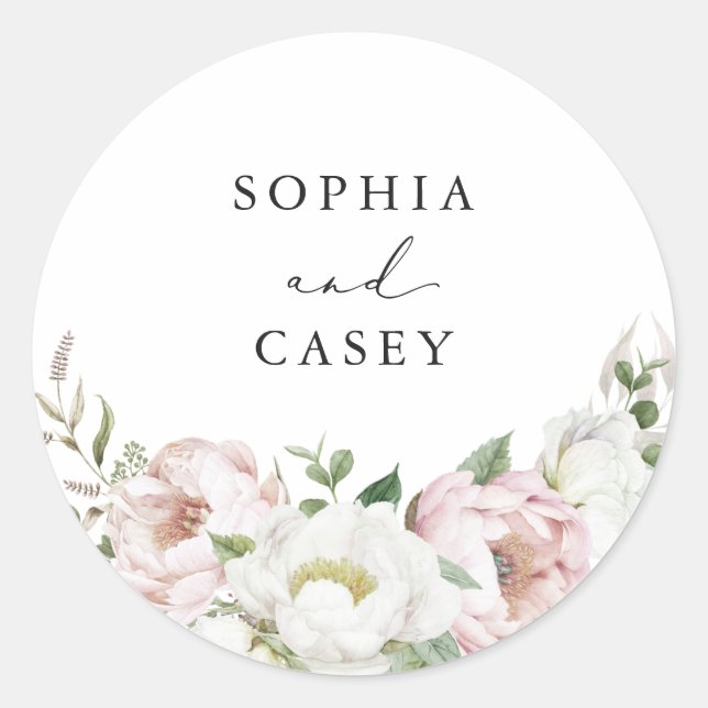 Floral Blush White Peony Greenery Envelope Seal (Front)