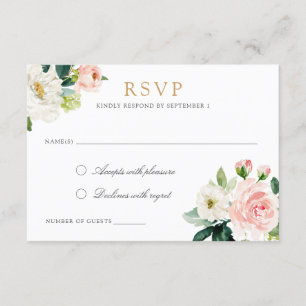 Floral Blush White Romantic Respond RSVP Card