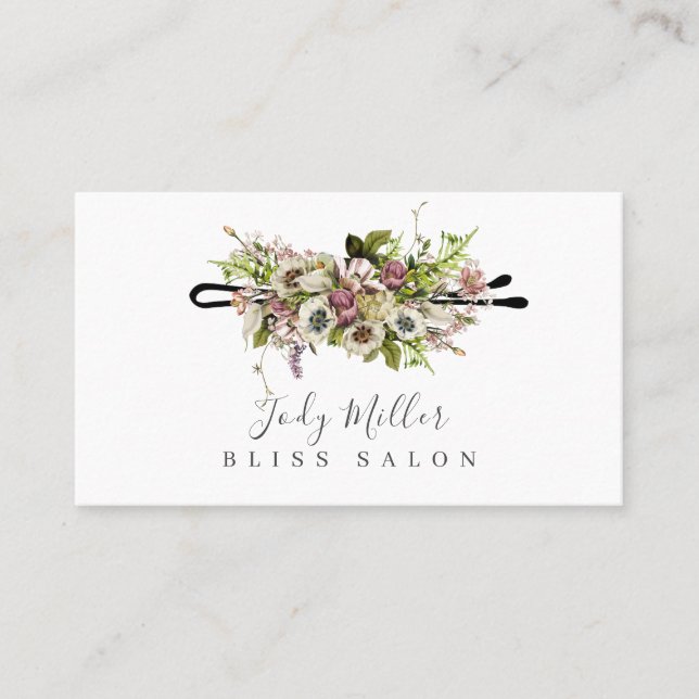 Floral Bobby Pin Salon des cheveux Cartes de visit (Devant)