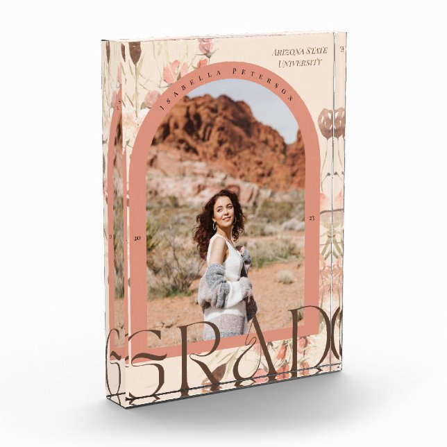 Floral Bohemian Arch Frame Graduation Photo Block (Left)