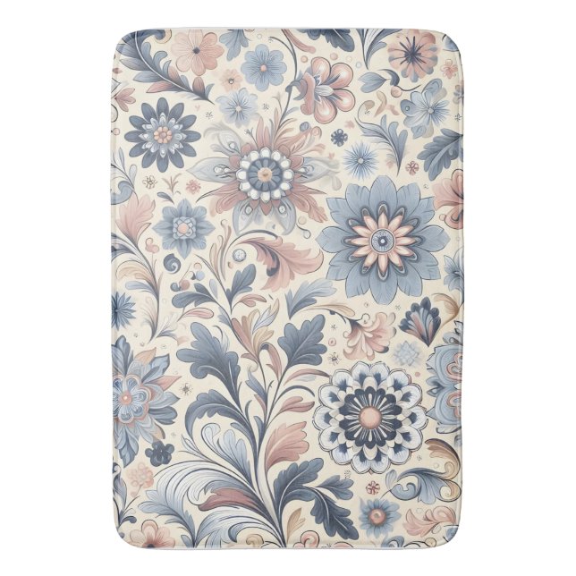 Floral Bohemian Design – Vibrant Boho Style Bath Mat (Front Vertical)