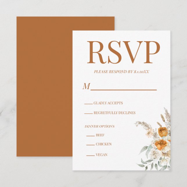 Floral Bohemian Modern Terracotta RSVP Cards (Front/Back)