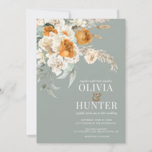 Floral Bohemian Sage Green Wedding Invitation