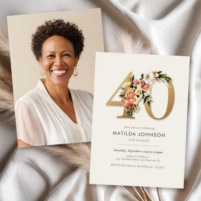Floral Boho 40th Birthday Invitation (Floral Boho 40th Birthday Invitation)