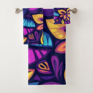 Floral Boho Abstract colorful 2 Bath Towel Set
