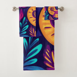 Floral Boho Abstract colorful 4 Bath Towel Set