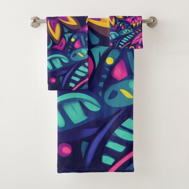 Floral Boho Abstract colourful 17 Bath Towel Set (Insitu)