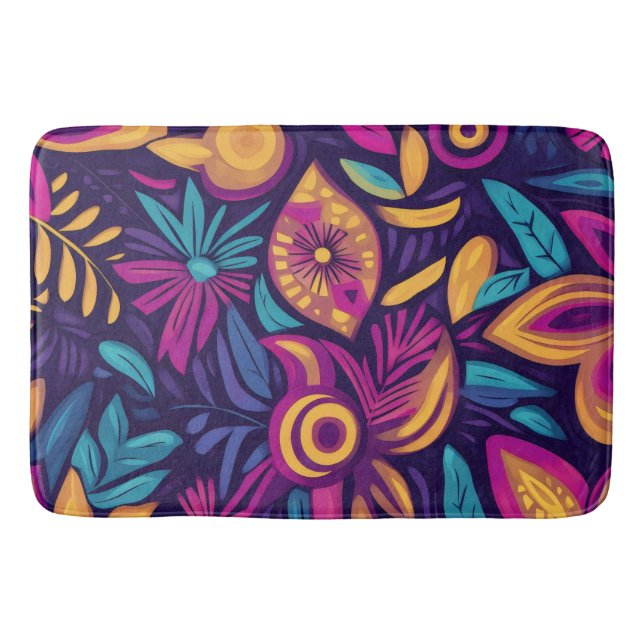 Floral Boho Abstract colourful 3 Bath Mat (Front)