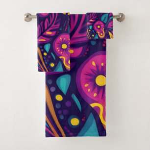 Floral Boho Abstract colourful 5 Bath Towel Set