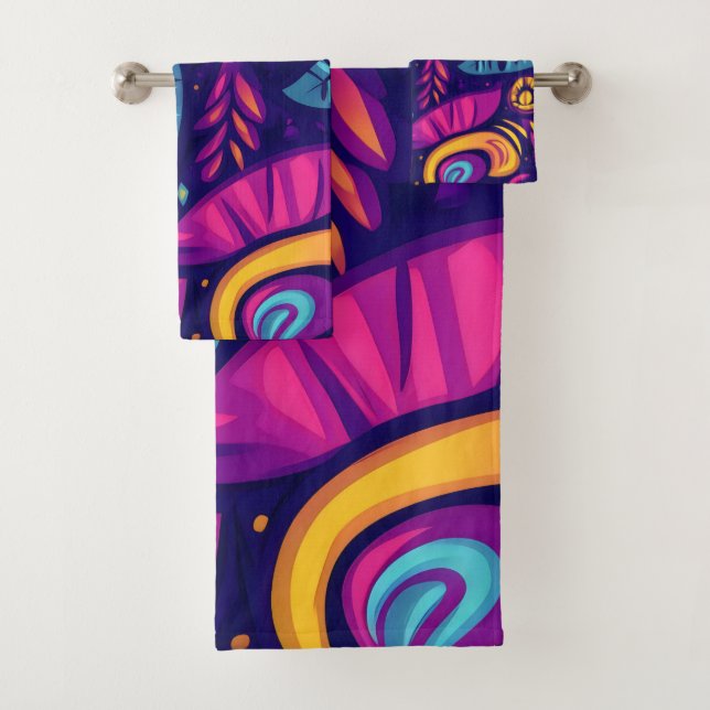 Floral Boho Abstract colourful 7 Bath Towel Set (Insitu)