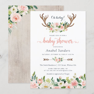Floral Boho Antler Blush Chic Arrows Baby Shower Invitation