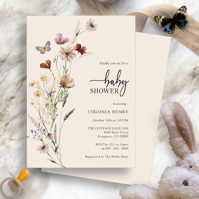 Floral Boho Baby Shower Invitation (Floral Boho Baby Shower Invitation with Butterfly by Painted Paperie
)