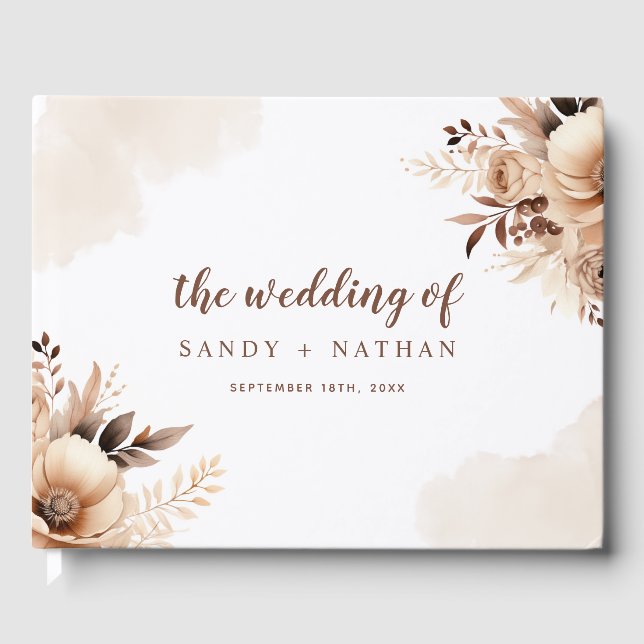 Floral Boho Beige Wedding Guest Book (Front)