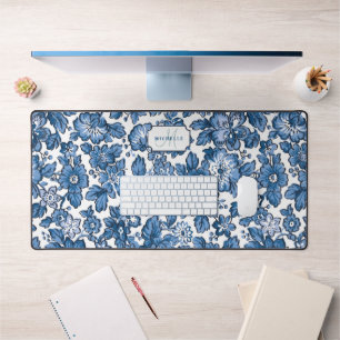 Floral Boho bleu avec nom et monogramme