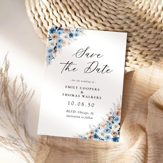 Floral Boho Bleu Enregistrer La Carte Date (Créateur téléchargé)