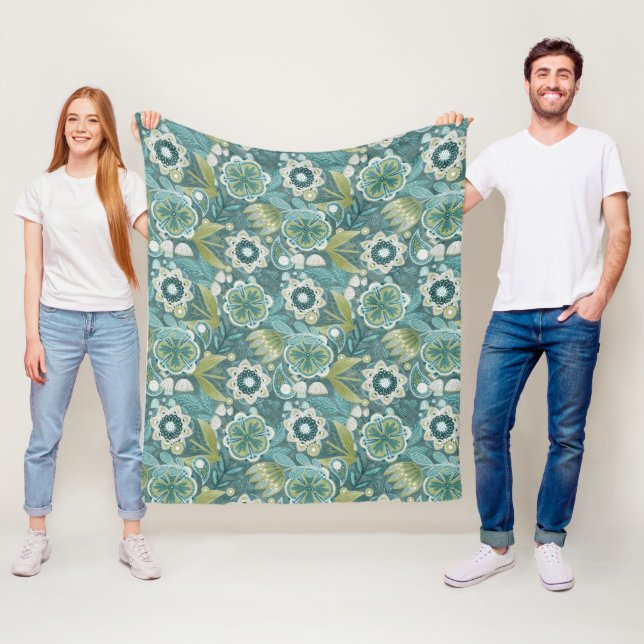 Floral Boho Botanical Pattern Fleece Blanket (In Situ)