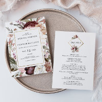 Floral Boho Bourgogne tout en un Faire-part de mar