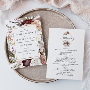 Floral Boho Bourgogne tout en un Faire-part de mar