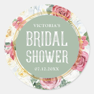 Floral Boho Bridal Shower Decorative Classic Round Sticker
