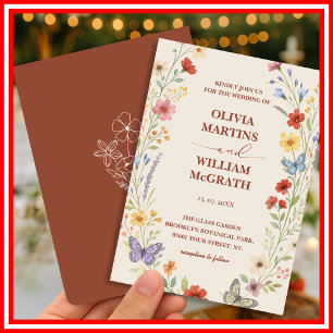 Floral Boho Burnt Orange Terracotta Wedding Invitation