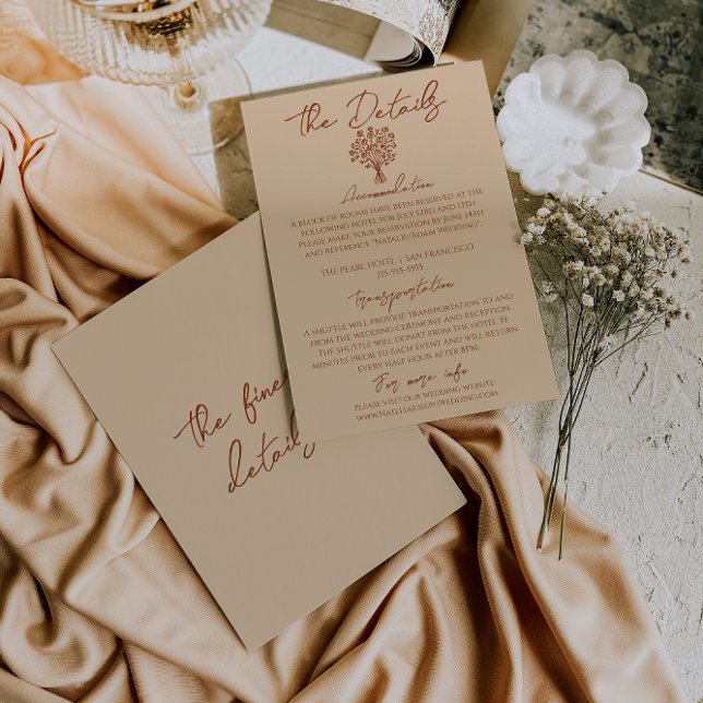 Floral Boho Chic Cream Terracotta Wedding Details Enclosure Card (Creator Uploaded)
