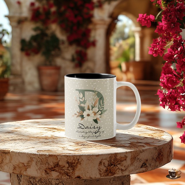 Floral Boho Chic Monogram Personalized for Daisy Two-Tone Coffee Mug (Creator Uploaded)