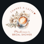 Floral Boho Coffee Themed Bridal Shower Classic Round Sticker<br><div class="desc">Coffee themed floral bridal shower thank you stickers.</div>