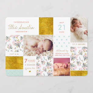 Floral Boho Collage Gold Faire-part de naissance C