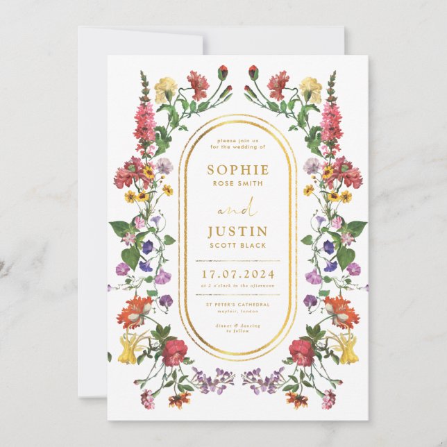 Floral Boho Double Sided Wedding Invitation (Front)