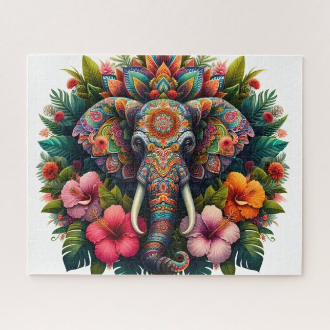 Floral Boho Elephant Jigsaw Puzzle (Horizontal)