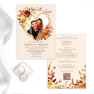 Floral Boho Fall in Love Photo All in One Wedding Invitation