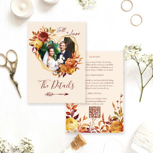Floral Boho Fall in Love Photo Wedding Details Enclosure Card