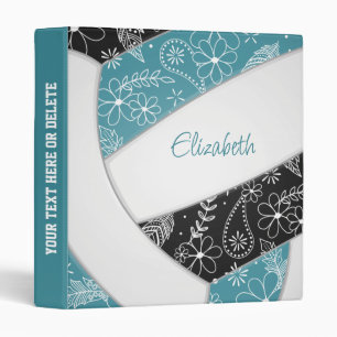 floral boho feathers paisley teal black volleyball binder