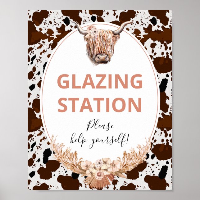 Floral Boho Highland Cow Birthday Party Sign (Front)
